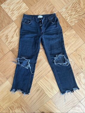 We The Free Black Distressed Straight Leg Jeans